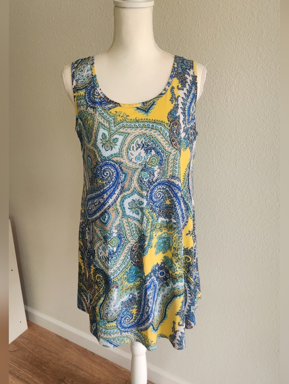 Yellow & Blue Paisley Sleeveless Dress